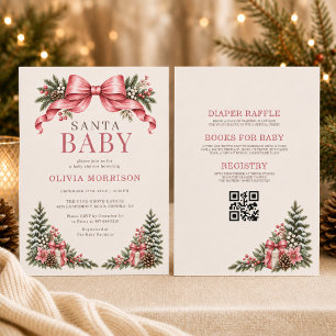 Santa Baby Pink Bow Baby Shower Invitation
