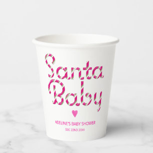 Santa Baby Pink Candy Cane Baby Shower Paper Cups