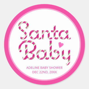 Santa Baby Pink Candy Cane Baby Shower Sticker
