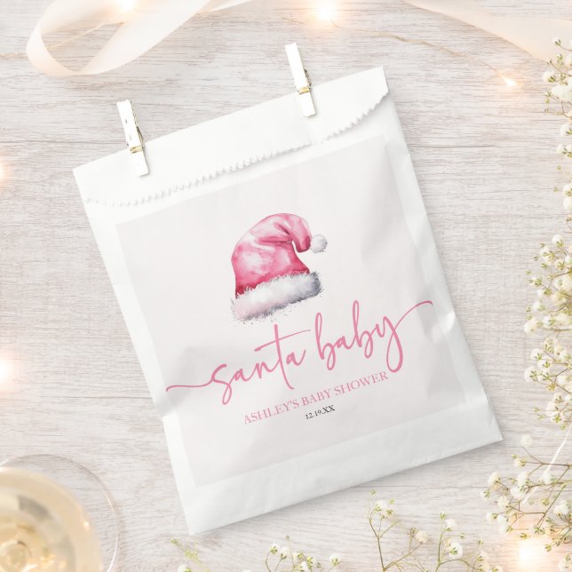 Santa Baby Pink Hat Christmas Holiday Baby Shower Favour Bag (Clipped)