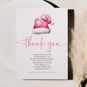 Santa Baby Pink Hat Christmas Holiday Baby Shower Thank You Card