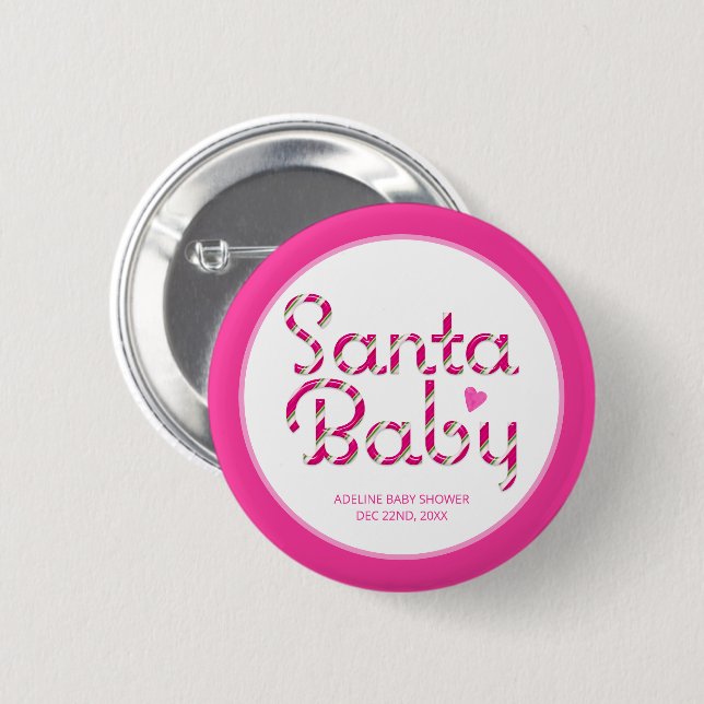 Santa Baby Pink Holiday Baby Shower Button (Front & Back)
