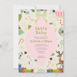 Santa Baby Pink Mid Century Modern Baby Shower  Invitation