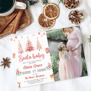 Santa Baby Pink Winter Tree Christmas Baby Shower  Invitation