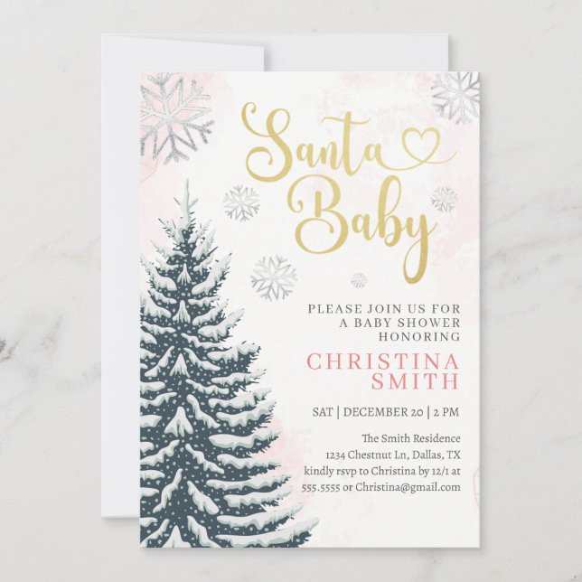 Santa Baby Pink Winter Wonderland Baby Girl Shower Invitation (Front)