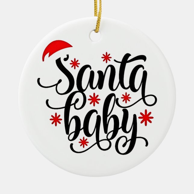 Santa Baby Pregnancy Announcement Christmas Santa Ceramic Ornament (Front)