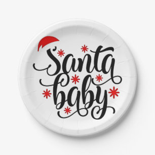 Santa Baby Pregnancy Announcement Christmas Santa Paper Plate