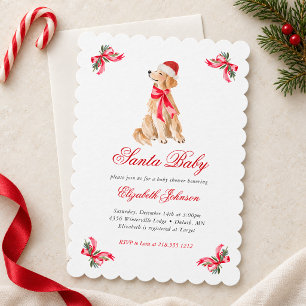 Santa Baby Puppy Christmas Baby Shower Invitation