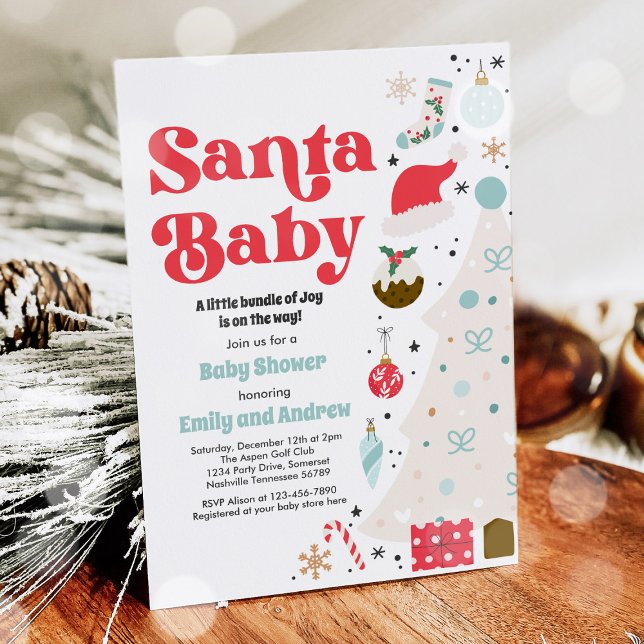 Santa Baby Red And Blue Christmas Baby Shower  Invitation (Creator Uploaded)