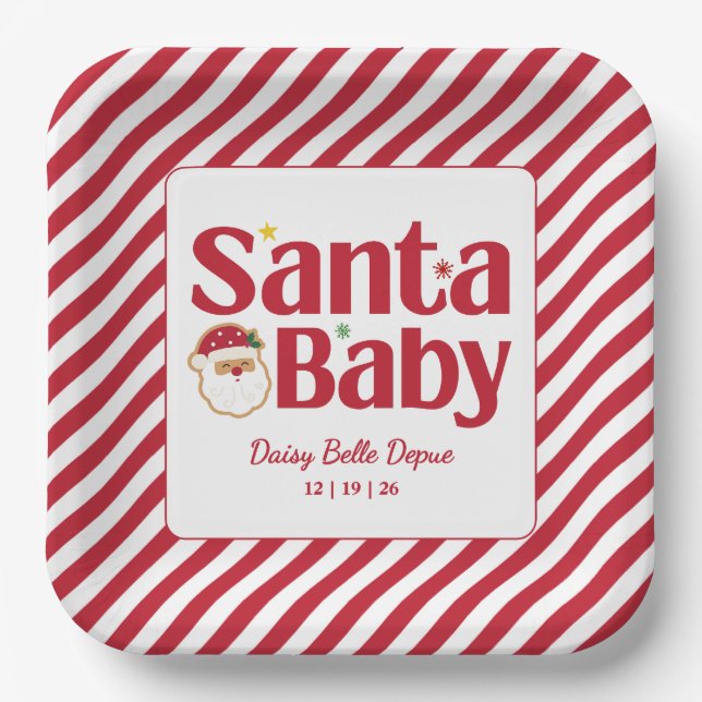 Santa Baby Red And Green Baby Shower Paper Plate (Front)