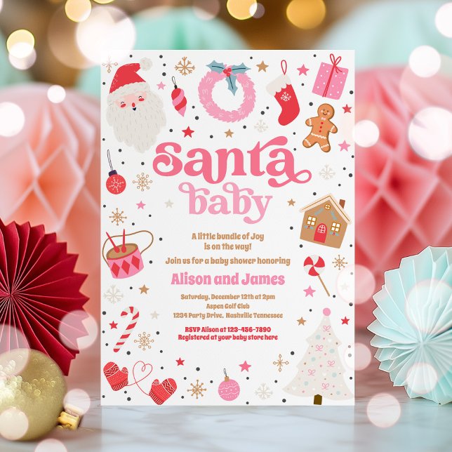 Santa Baby Red And Pink Christmas Baby Shower Invitation (Creator Uploaded)