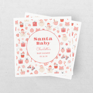 Santa Baby Red and Pink Christmas Baby Shower Napkin