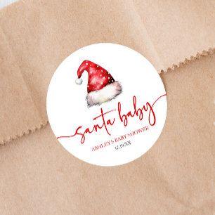 Santa Baby Red Hat Christmas Holiday Baby Shower Classic Round Sticker