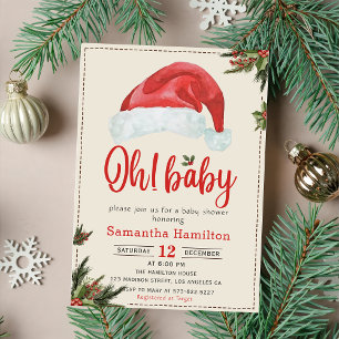 Santa Baby Red Hat Christmas Holiday Baby Shower Invitation