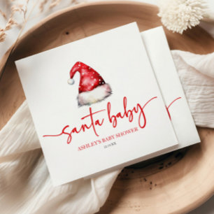 Santa Baby Red Hat Christmas Holiday Baby Shower Napkin