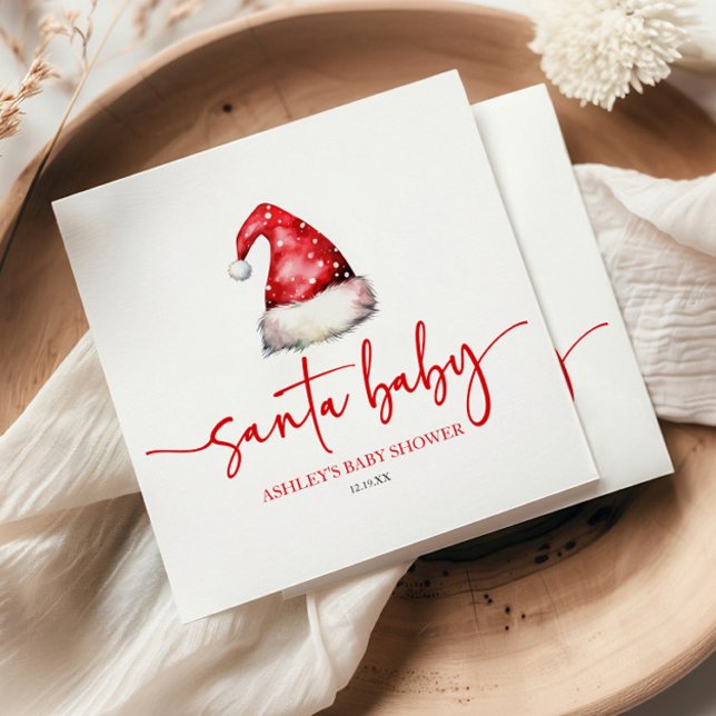 Santa Baby Red Hat Christmas Holiday Baby Shower Napkin (Creator Uploaded)