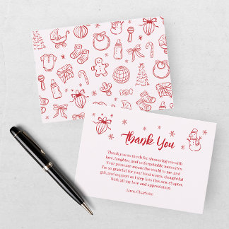 Santa Baby Red Pink Baby Shower Gift Registry Thank You Card