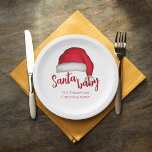 Santa Baby Red Simple Traditional Christmas  Paper Plate<br><div class="desc">This design features a red Santa Baby Christmas traditional paper plate,  a Santa Claus hat watercolor,  holiday entertaining,  Christmas party supplies,  a cute holiday typography,  custom customised personalised name,  a classy simple minimalist minimal,  custom holiday party decor,  a Christmas Santa Claus hat,  perfect for dinner dessert hor d'oeuvre appetizers</div>
