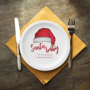 Santa Baby Red Simple Traditional Christmas Paper Plate