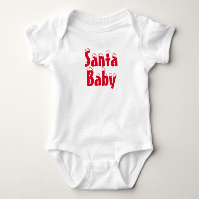 Santa Baby red snow typography cute Christmas Bodysuit (Front)