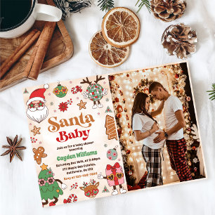 Santa Baby Retro Christmas Baby Shower Photo Invitation