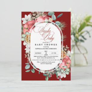 Santa Baby Script Winter Pine Tree Greenery Shower Invitation