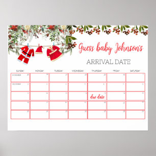 Santa Baby Shower Baby Due Date Calendar Game Poster