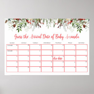 Santa Baby Shower Baby Due Date Calendar Game Poster