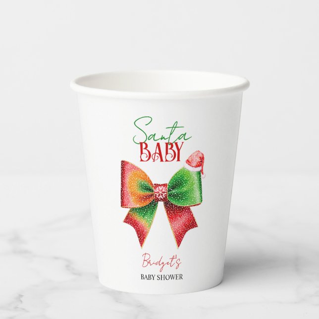 Santa Baby shower bow and Santa hat Christmas Paper Cups (Back)