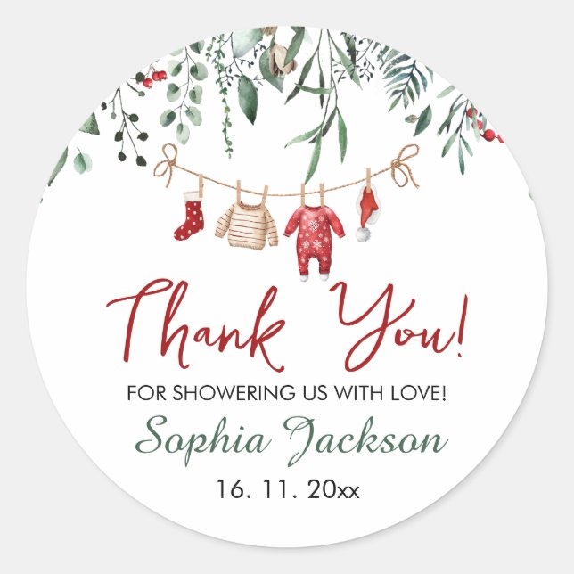 Santa Baby Shower Christmas Baby Clothes Winter Classic Round Sticker (Front)
