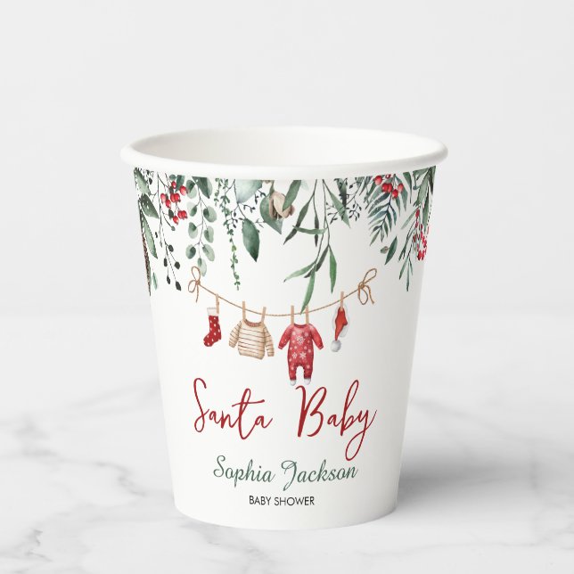 Santa Baby Shower Christmas Baby Clothes Winter Paper Cups (Front)