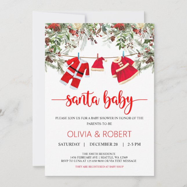 Santa Baby Shower, Christmas Baby Shower Invite (Front)