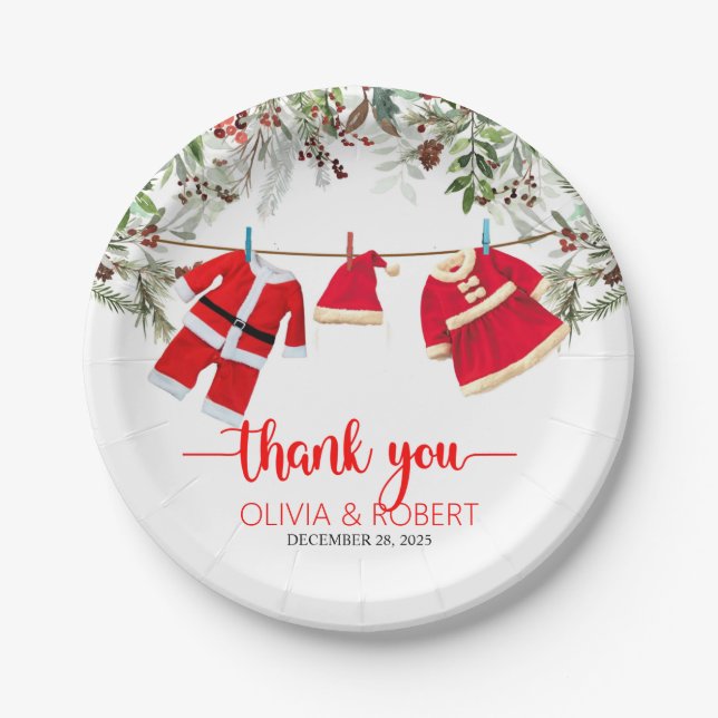 Santa Baby Shower, Christmas Baby Shower Paper Plate (Front)