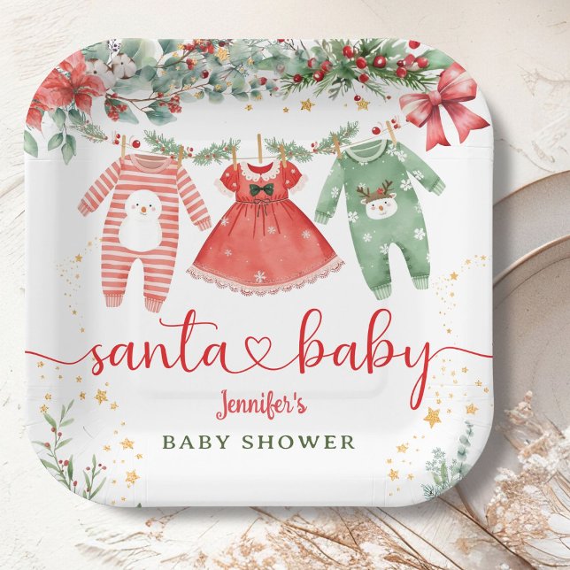 Santa Baby Shower Christmas Girl Paper Paper Plate (Creator Uploaded)