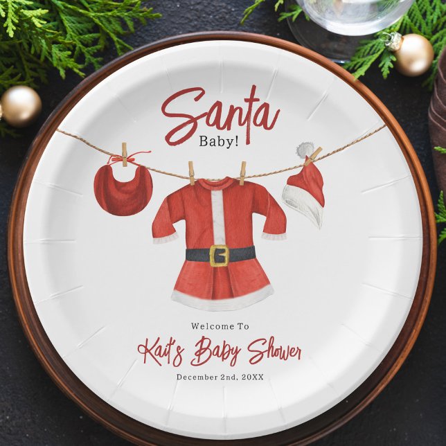 Santa Baby Shower Christmas Holiday Winter Dress Paper Plate (Creator Uploaded)