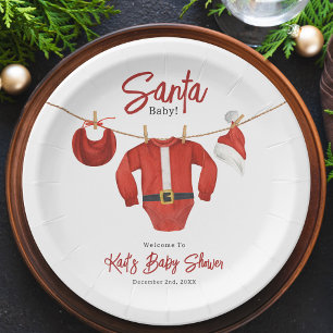 Santa Baby Shower Christmas Holiday Winter Welcome Paper Plate