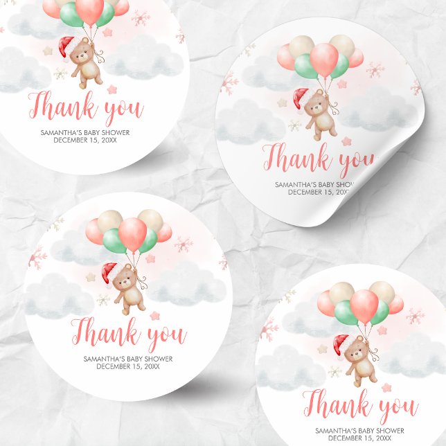 Santa Baby Shower  Classic Round Sticker (Santa Baby Bear Baby Shower Sticker)
