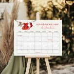 Santa Baby Shower Due Date Calendar Game Sign<br><div class="desc">A festive game sign for guests to guess baby’s arrival. Featuring watercolor Christmas baby clothes and holiday foliage with modern typography.</div>
