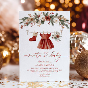 Santa Baby Shower Girl Christmas Red Dress Invitation