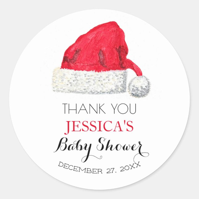 Santa Baby Shower Red Cute simple Thank you Classic Round Sticker (Front)
