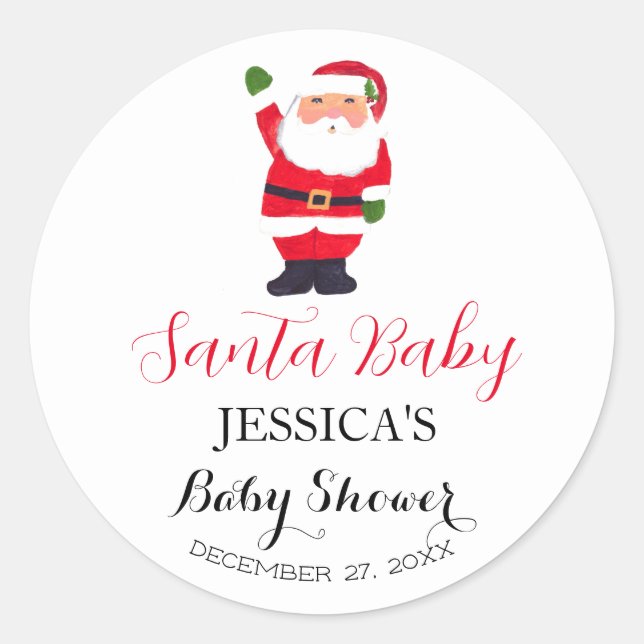 Santa Baby Shower Red Cute simple Thank you Classic Round Sticker (Front)