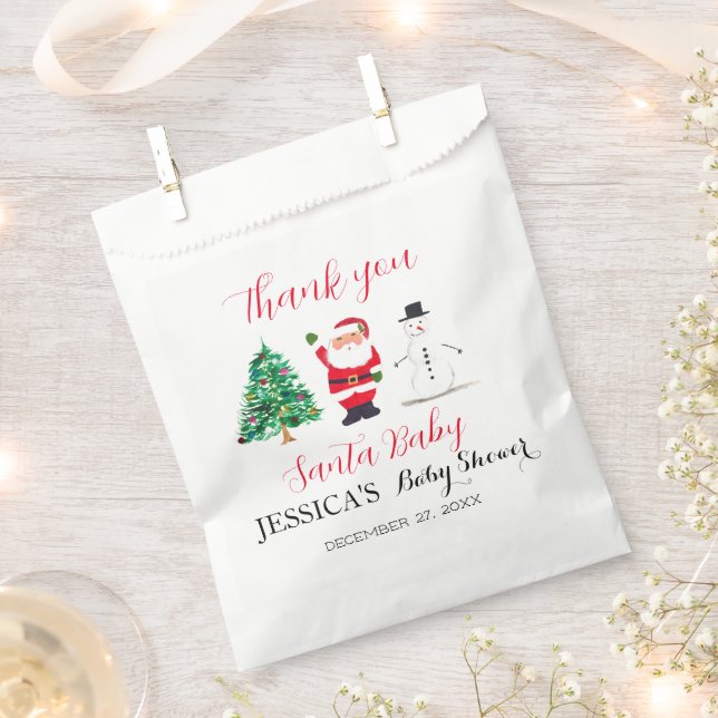 Santa Baby Shower Red Cute simple Thank you Favour Bag (Clipped)
