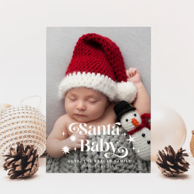 Santa Baby Stars Christmas Birth Announcement (Creator Uploaded)