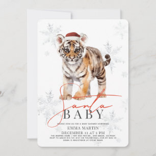 Santa Baby Tiger Snowflakes Baby Shower Invitation