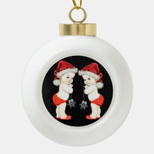 Santa Baby Twin Baby Boy Christmas Ceramic Ball Christmas Ornament