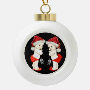 Santa Baby Twin Baby Christmas Ceramic Ball Christmas Ornament