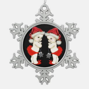 Santa Baby Twin Baby Girl Christmas Snowflake Pewter Christmas Ornament