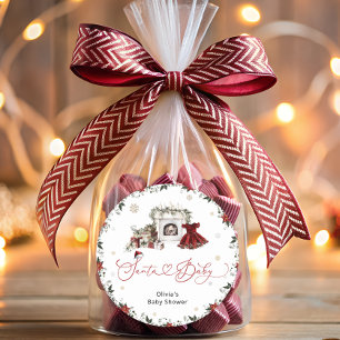 Santa Baby watercolor Girl Baby Shower Classic Round Sticker