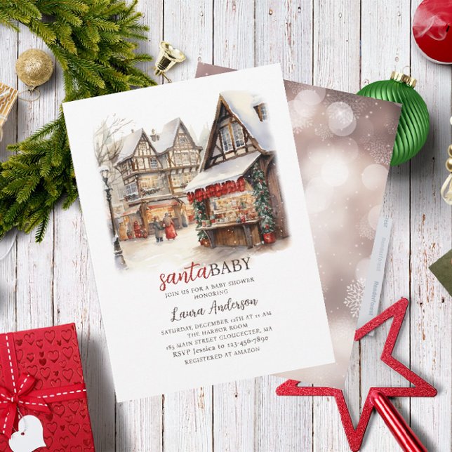Santa Baby Watercolor Merry Christmas Baby Shower Invitation (Creator Uploaded)