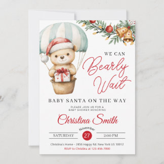 Santa Baby We Can Bearly Wait Baby Shower Invitation